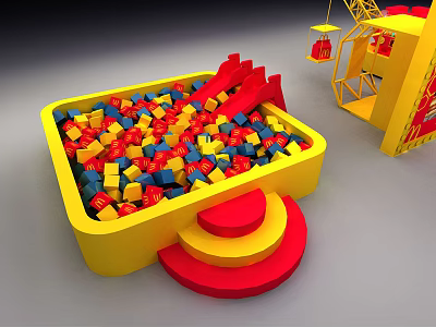 Colorful Blocks Play Area With Yellow Container And Red Slide Structure 3d model