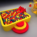 Colorful Blocks Play Area With Yellow Container And Red Slide Structure