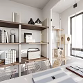 Modern Study Room Interior Design With Wooden Bookshelves Books Decorative Items And Window