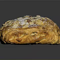 Golden Flaky Puff Pastry With Almond Slices And Powdered Sugar On Square Shape