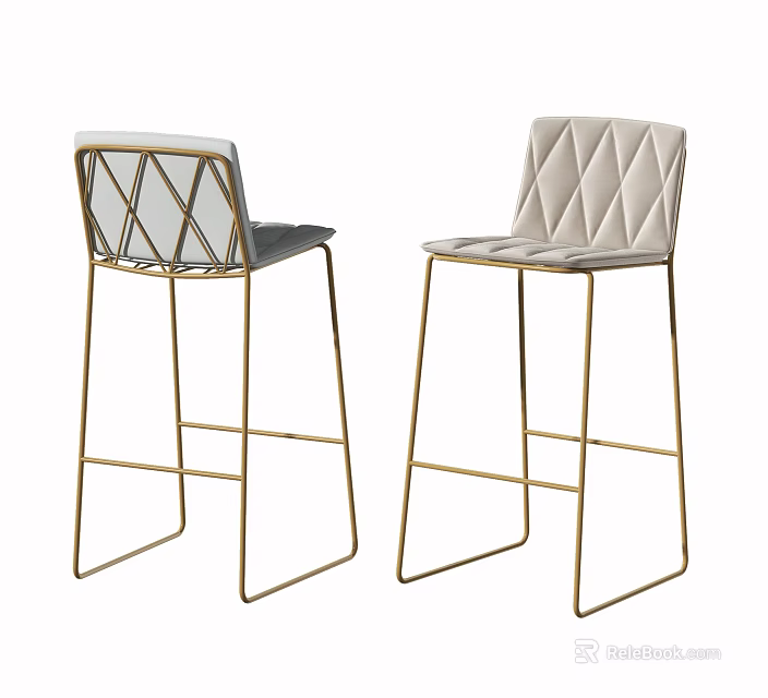 Modern Bar Stools With Gold Metal Frames And Diamond Tufted Seats 3d model