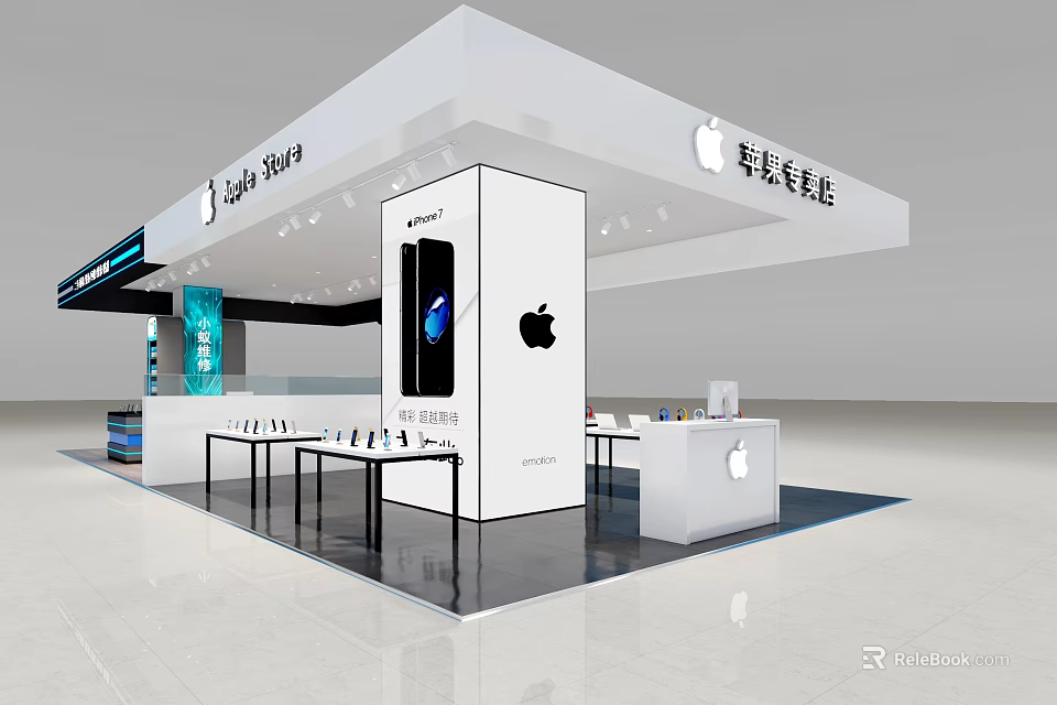 Apple Digital Store Modern Display Counters Interior With iPhones and Devices 3d model 