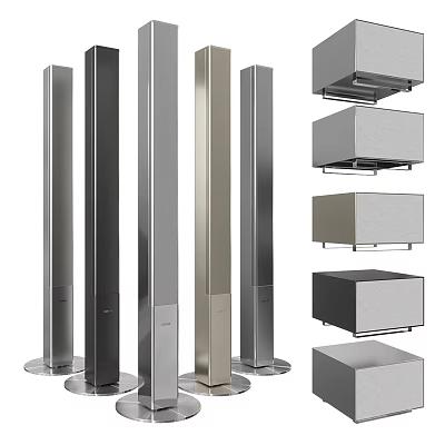 Modern Home Audio Speakers Collection Featuring Floor Standing Designs In Silver Black And Gold 3d model
