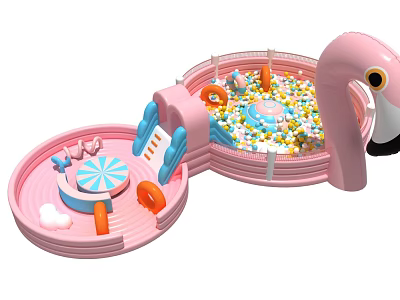Pink Flamingo Shaped Inflatable Play Equipment With Ball Pit And Slide 3d model