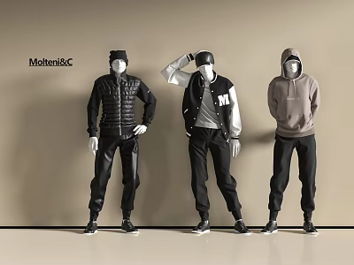 Three Modern86 Fashion Models Wearing Casual Jackets And Hoodies In Studio 3d model