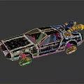 Futuristic Sci Fi Car Model With Metallic Body And Yellow Thrusters