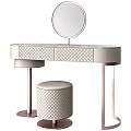 Modern Dressing Table Designs With Round Mirror Stool And Drawer Details 3d model