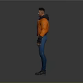 3D Game and Movie Character Wearing Orange Jacket Blue Pants Black Gloves and Shoes