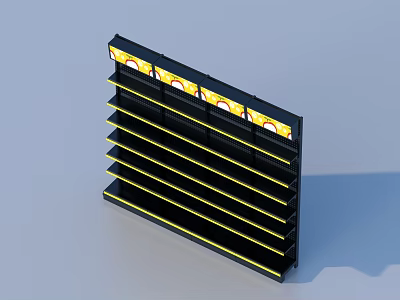 Modern Multilayer Display Shelf With Black Frame And Yellow Accent Lighting 3d model
