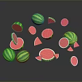 Juicy Watermelon Fruit With Whole And Sliced Pieces Green Rind Red Flesh