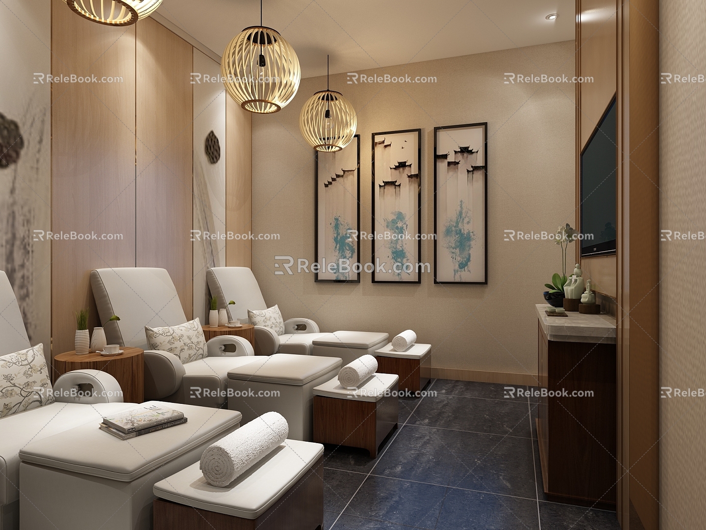 New Chinese Foot Therapy Shop Room TV Wall 3d model