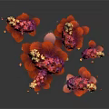 Vibrant Purple And Orange Plant With Golden Stamens And Branching Leaves On Dark Background