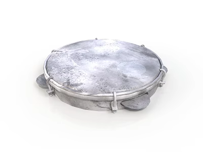 Round Silver Metal Household Item With Decorative Rim And Handles 3d model
