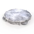 Round Silver Metal Household Item With Decorative Rim And Handles