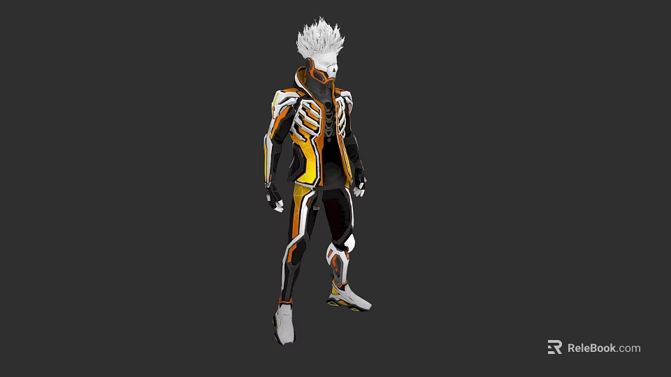 3D Rendered Man Wearing Futuristic Orange And Black Skeleton Costume 3d model 