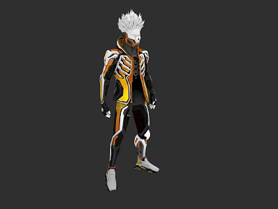 3D Rendered Man Wearing Futuristic Orange And Black Skeleton Costume 3d model