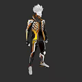3D Rendered Man Wearing Futuristic Orange And Black Skeleton Costume
