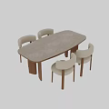 Modern Minimalist Dining Table Set With Light Wood Top Dark Wood Legs And Fabric Chairs