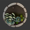 Cracked Ceramic Succulent Planter With Green Red Edge Plants And Small Pebbles