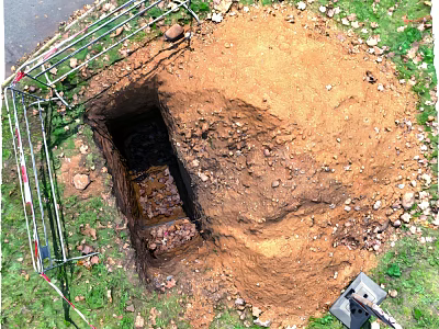 Road Infrastructure Construction Site With Excavated Pit Scaffolding And Grass Surroundings On Dirt Ground 3d model