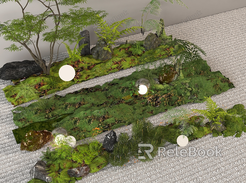 Modern plant combination courtyard sketch moss micro-terrain plant pile landscape landscaping model