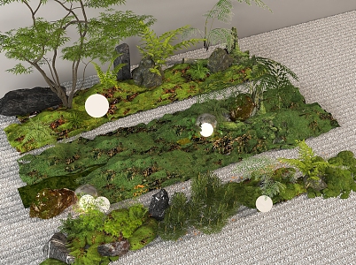 Modern plant combination courtyard sketch moss micro-terrain plant pile landscape landscaping 3d model