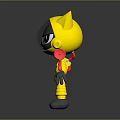 Gray Cat Character In Yellow Hoodie Standing With Red Toy Gun