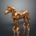 Polished Golden Horse Statue With Shiny Metallic Finish And Reflective Base
