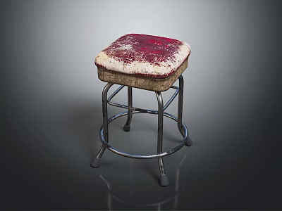 Padded Stool With Red Beige Seat And Metal Frame Design For Home Use 3d model