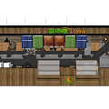 Wooden Coffee Shop Reception Desk Design With Counter And Decor Elements 3d model