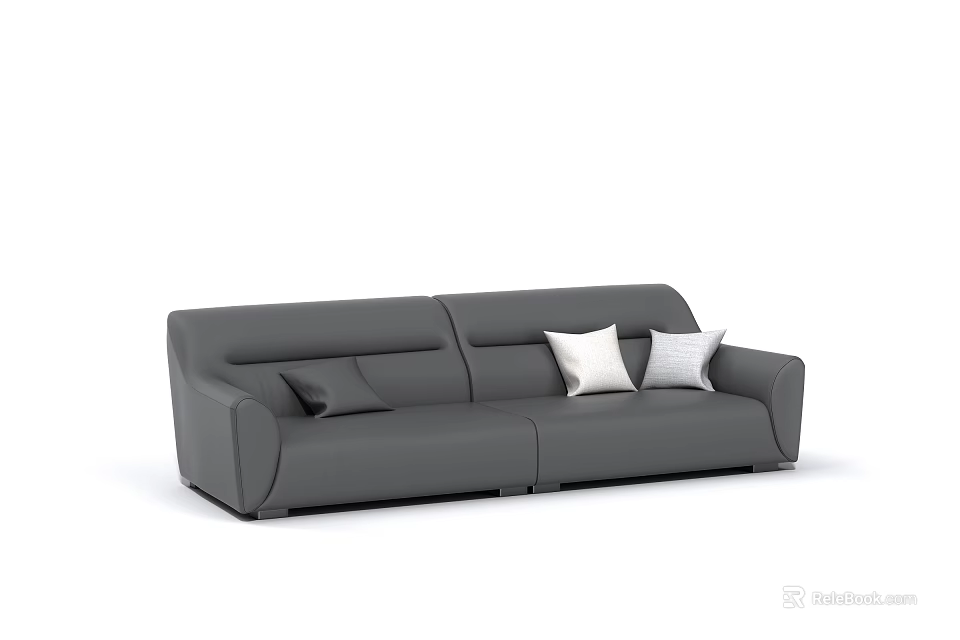 Modern Gray Leather Sectional Sofa With White And Gray Decorative Cushions 3d model