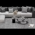 Modern Sofa and Coffee Table Set with Patterned Pillows Glass Top and Grey Area Rug 3d model