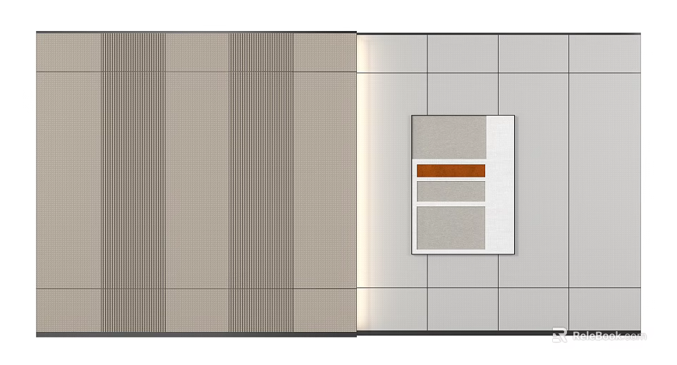 Modern Bed Accent Wall With Vertical Stripes Art And Lighting 3d model