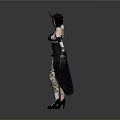 3D Female Character Model With Horns Holding Gun In Black Green Outfit And High Heels