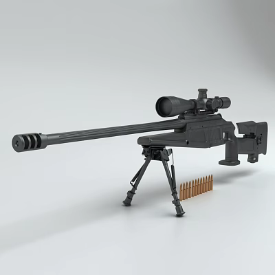 Tactical Sniper Rifle With High Power Scope Tripod Stand And Ammunition Bullets 3d model Tactical Sniper Rifle With High Power Scope Tripod Stand And Ammunition Bullets 3d model