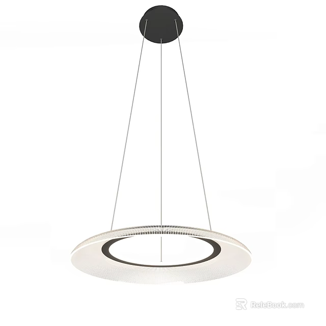 Modern Round Chandelier With White Shade Black Ring Accent And Thin Suspension Cables 3d model 