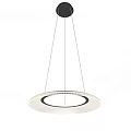 Modern Round Chandelier With White Shade Black Ring Accent And Thin Suspension Cables