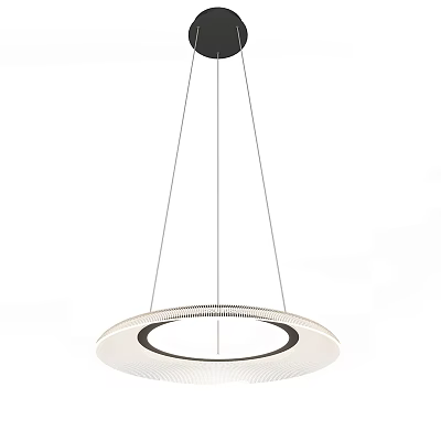 Modern Round Chandelier With White Shade Black Ring Accent And Thin Suspension Cables 3d model