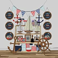 Nautical Theme Building Blocks Decorations With Sailboat Anchor And Shelf 3d model