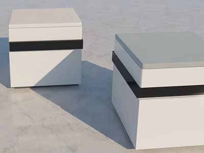 Modern White Square Stools With Black Horizontal Bands And Light Gray Tops On Marble Floor 3d model