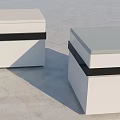 Modern White Square Stools With Black Horizontal Bands And Light Gray Tops On Marble Floor