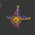 Streamlined 3D Fidget Spinner With Blue Yellow Accents And Glowing Center