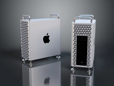 Sleek Silver Apple Computer Tower With Metal Design And Ventilation Holes On Stands 3d model