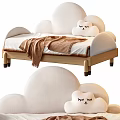Kids Bed With Cloud Shaped Headboard Plush Design Wooden Frame And Soft Pillow