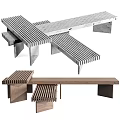 Modern Outdoor Bench With Slatted Wooden Design And Metal Frame For Garden Patio
