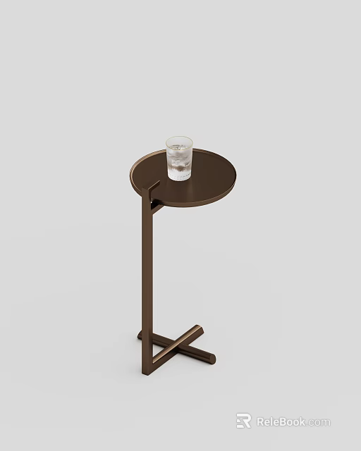 Round Metal Side Table with Brown Frame and Glass Placed on Top Surface 3d model