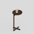 Round Metal Side Table with Brown Frame and Glass Placed on Top Surface 3d model