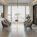 Modern Dining Table With Marble Top Gold Frame Chairs Hanging Lights In Open Kitchen 3d model