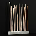 Wooden Slatted Room Divider With Curved Vertical Strips For Interior Partition