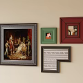 Abstract Painting Centerpiece with Red Green Black Frames on Beige Wall